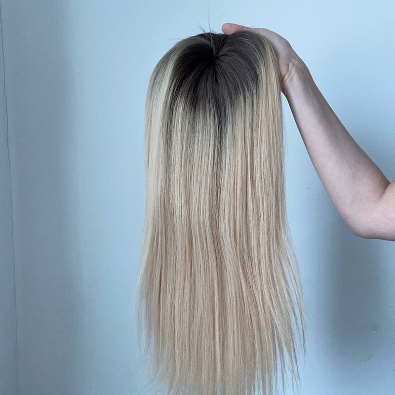 High quality virgin human hair 5x6 16 inch 1b color 140% density full hand made pu around lace base mono Topper hair for women