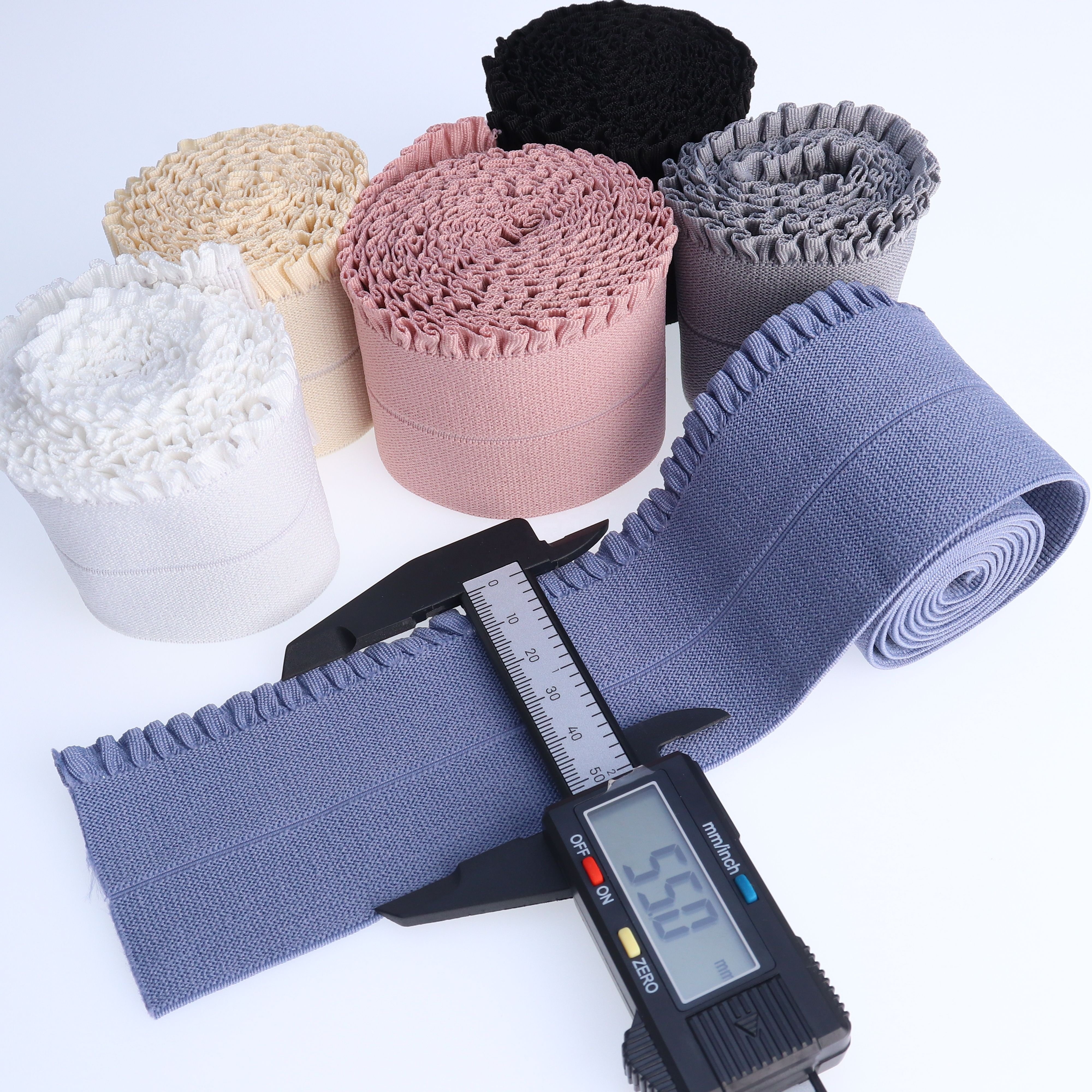 Wholesale of 5.5cm colored elastic wooden ear lace pants with folded waistband and elastic binding by manufacturers