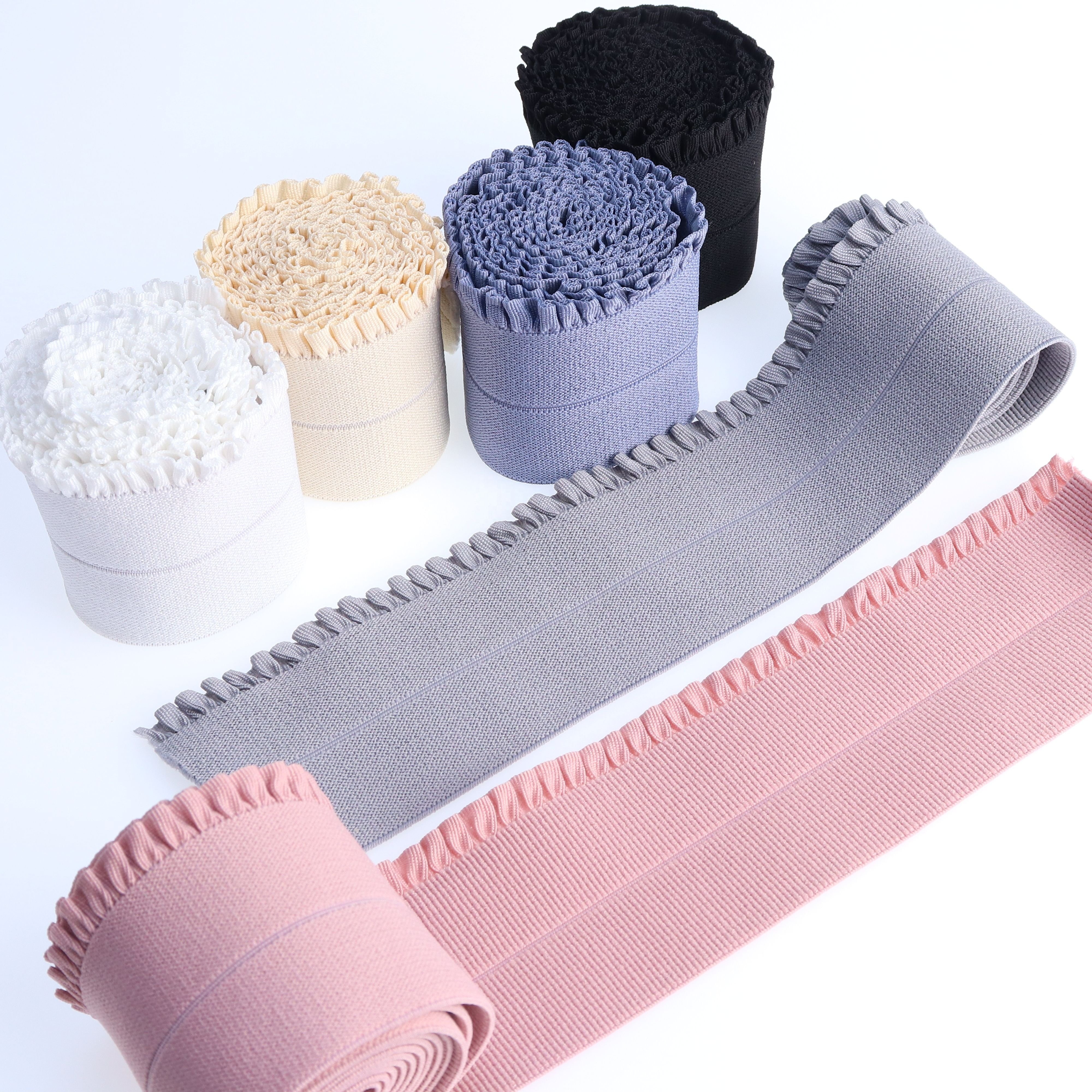 Wholesale of 5.5cm colored elastic wooden ear lace pants with folded waistband and elastic binding by manufacturers