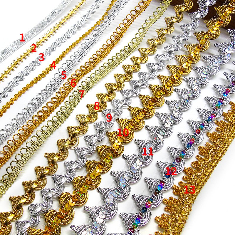LS475 Hot selling gold wire clothing accessories centipede color belt lace sequins for underwear