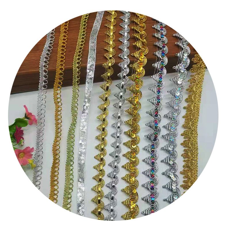 LS475 Hot selling gold wire clothing accessories centipede color belt lace sequins for underwear