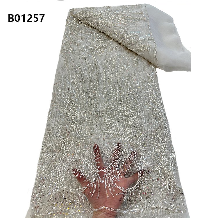 CHOCOO High Quality Gold Bridal Beads Lace Fabric Embroidery Crystal Sequins Heavy Beaded Lace Fabric