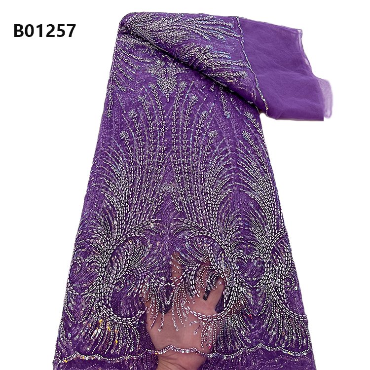 CHOCOO High Quality Gold Bridal Beads Lace Fabric Embroidery Crystal Sequins Heavy Beaded Lace Fabric