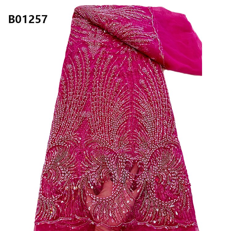 CHOCOO High Quality Gold Bridal Beads Lace Fabric Embroidery Crystal Sequins Heavy Beaded Lace Fabric