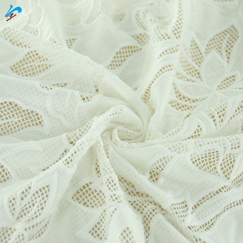 China Textile Factory Hot Sale New Design Cloth Customized 100% Cotton Voile Lace Flower Embroidery Fabric