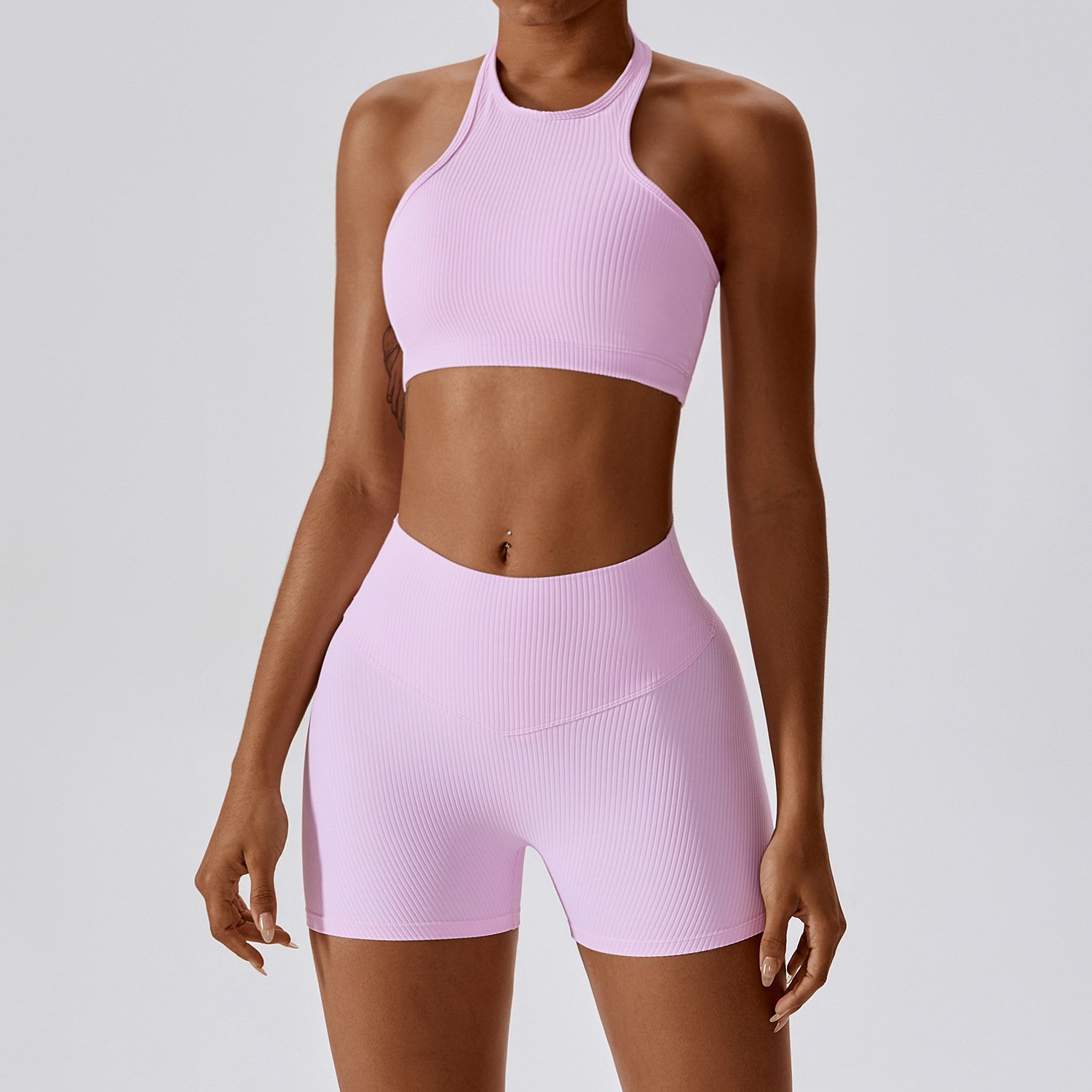 Women Rib Sexy Quick Dry Running Yoga Suit Fitness Bra Vest Shorts Leggings Scrunch Butt Sports Gym Sets