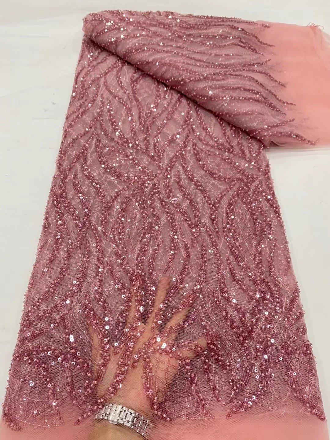 NIAI African Beaded Lace Fabric 2024 High Quality Beads Lace Fabric for Wedding Party Dress Tulle Mesh Sequins Laces for Dress