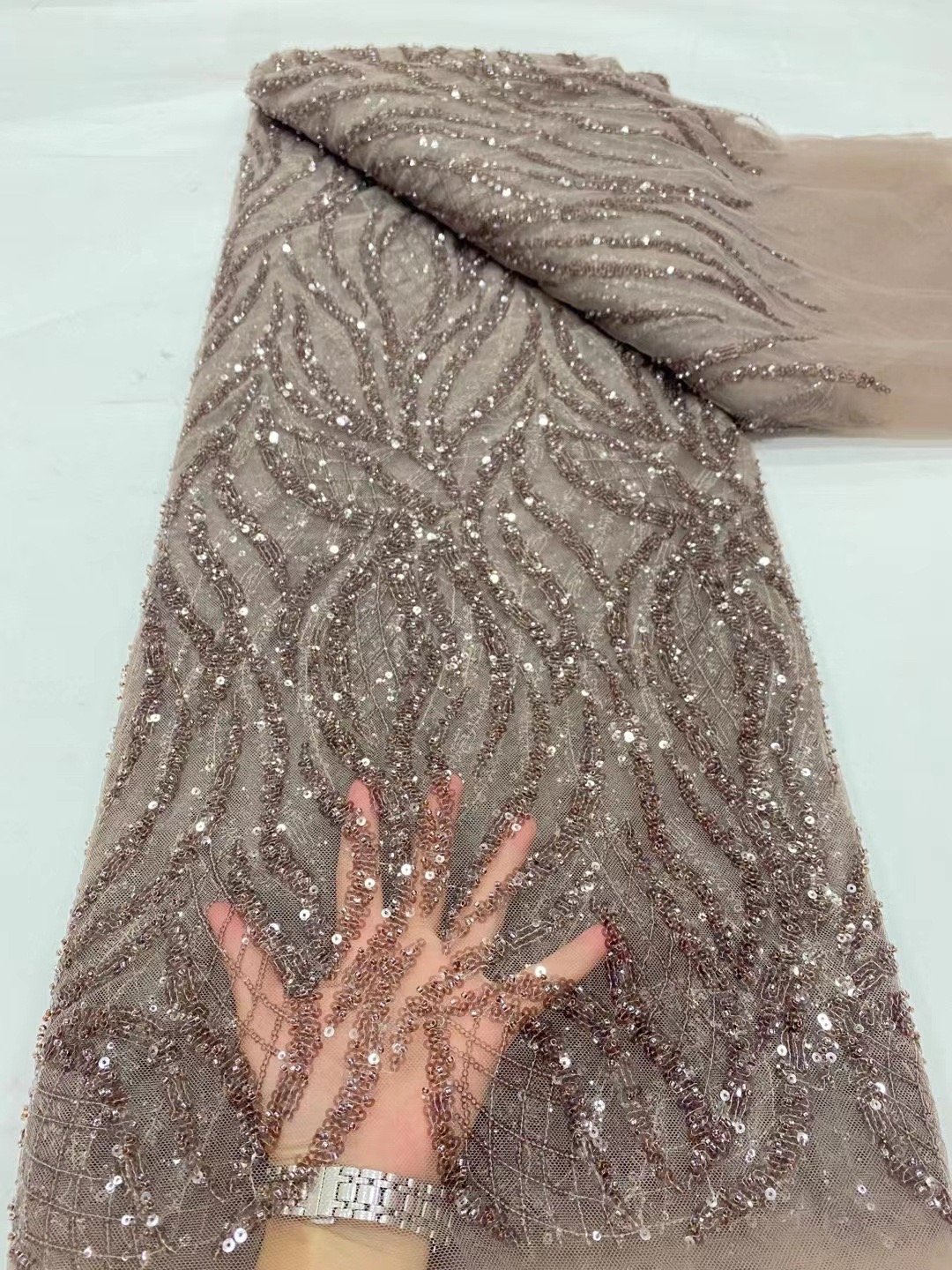 NIAI African Beaded Lace Fabric 2024 High Quality Beads Lace Fabric for Wedding Party Dress Tulle Mesh Sequins Laces for Dress