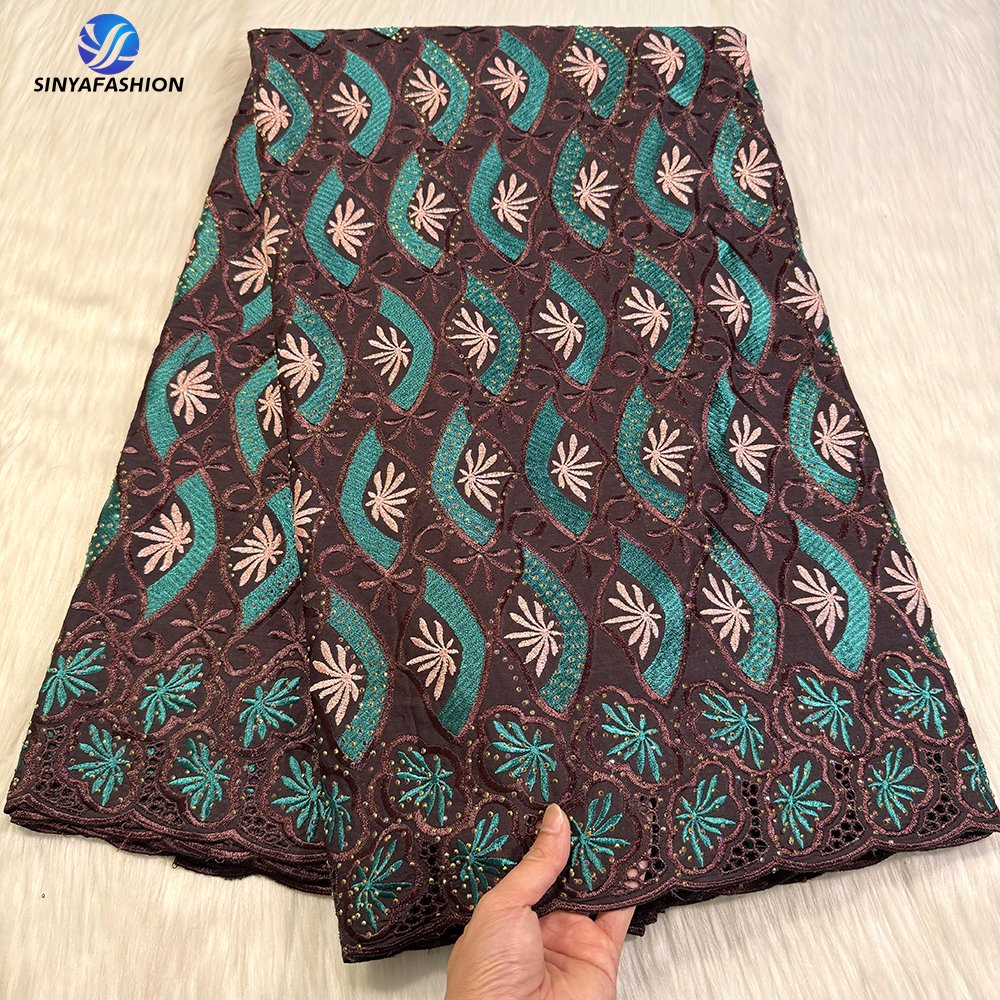 Sinya African Swiss Dry Lace Fabric Embroidery Stones Polish Men Women High Quality Swiss Voile Lace In Switzerland 100% Cotton