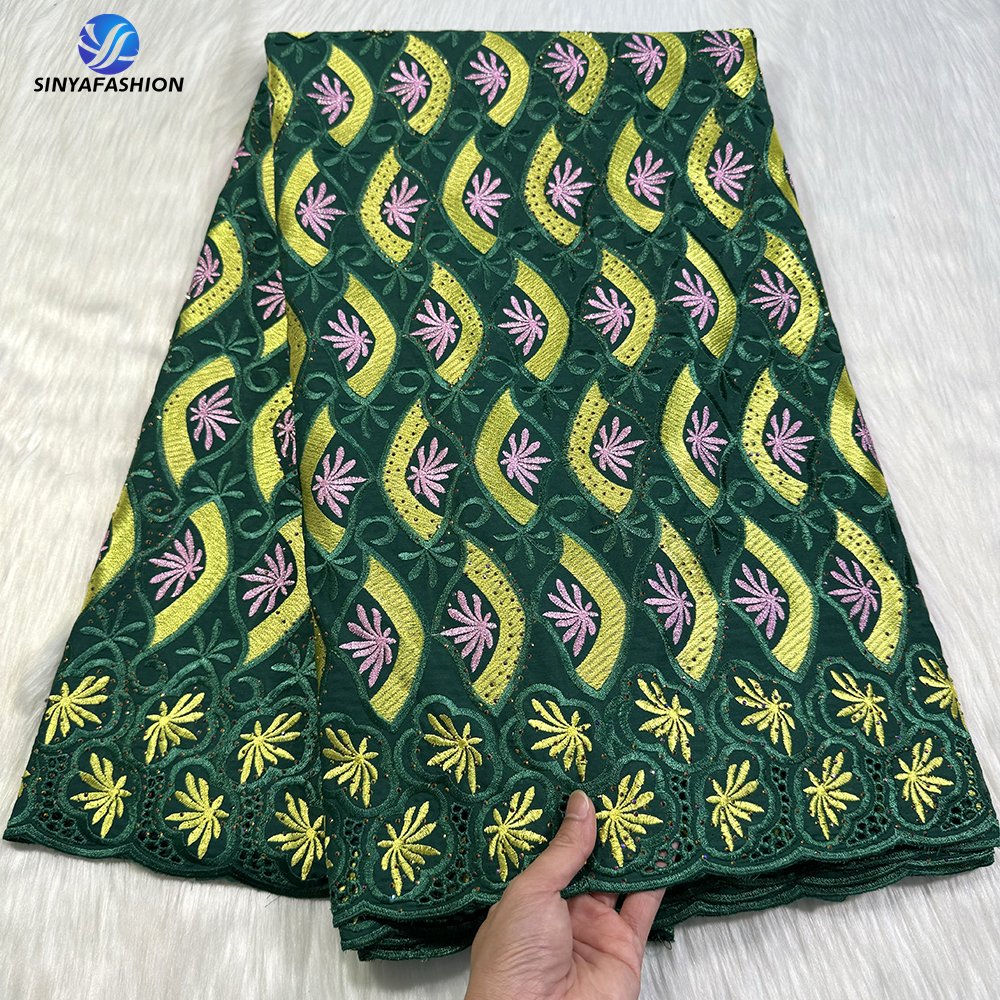 Sinya African Swiss Dry Lace Fabric Embroidery Stones Polish Men Women High Quality Swiss Voile Lace In Switzerland 100% Cotton
