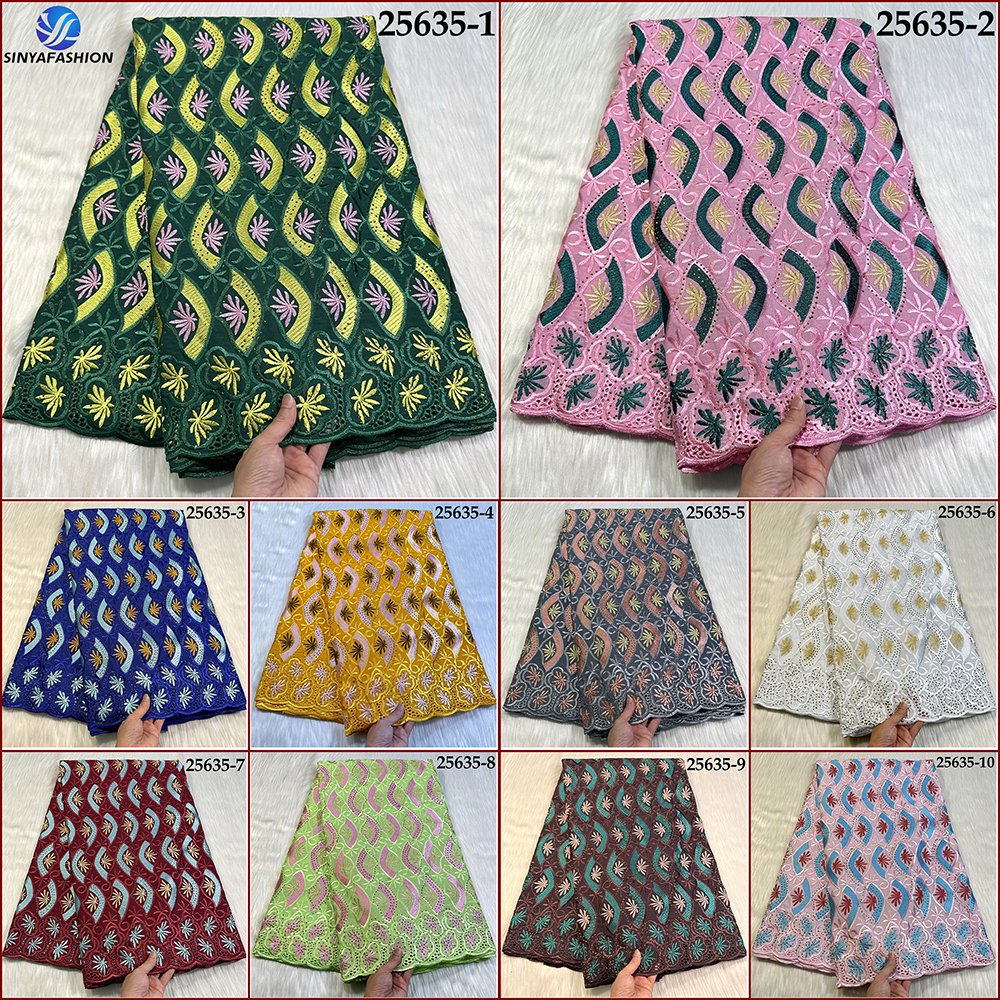 Sinya African Swiss Dry Lace Fabric Embroidery Stones Polish Men Women High Quality Swiss Voile Lace In Switzerland 100% Cotton