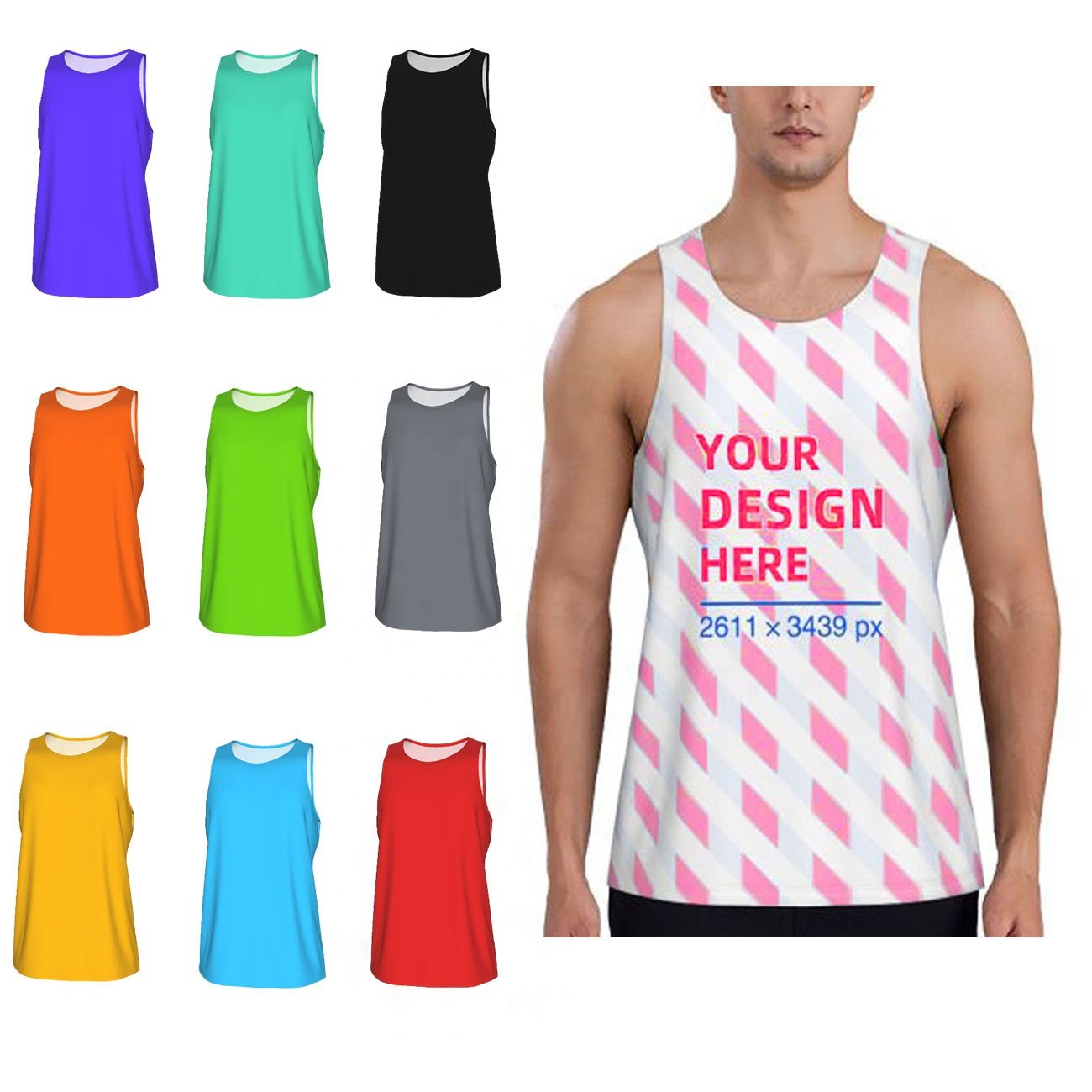 Athletic High Quality Fitness Bodybuilding Custom Designs Gym Tank Tops Black Men Singlet Casual 100% Polyester Street wear Vest
