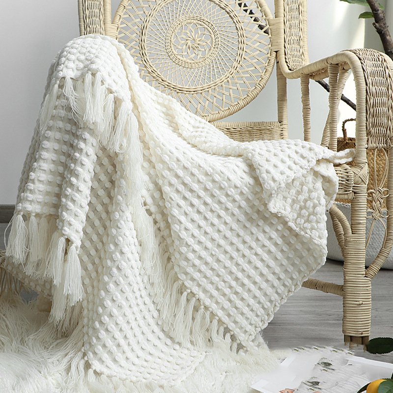Nordic White Casual Blankets throws soft Comfortable Knitted Shawl Sofa Blanket Bed End cover Travel hotel Decorative bedspread