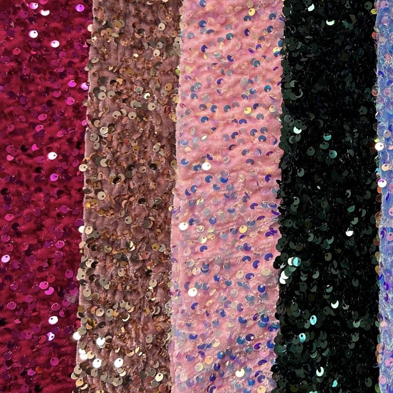 Various style winter velvet embroidery black red pink sequin fabric