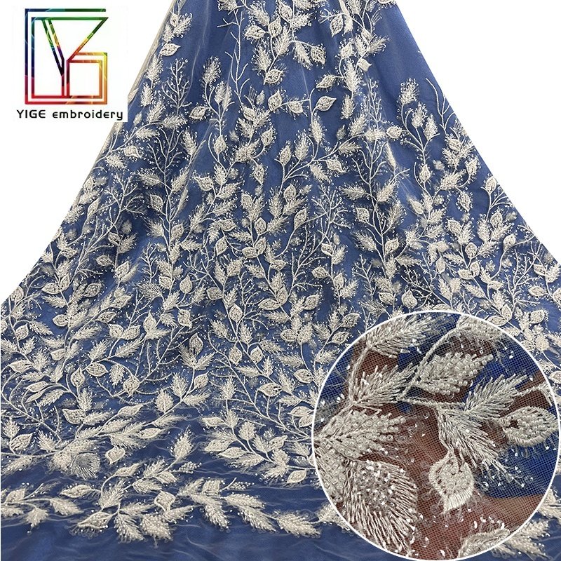 New arrival Luxury heavy French beaded embroidery transparent White sequins mesh bridal lace African women wedding Lace Fabric