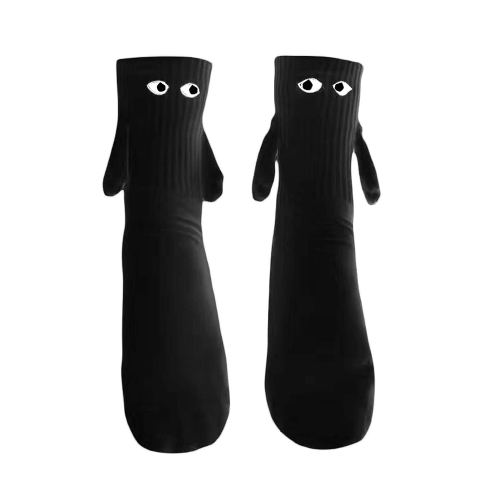Funny black white solid color ribbed eye embroidery magnetic couple hold hands socks