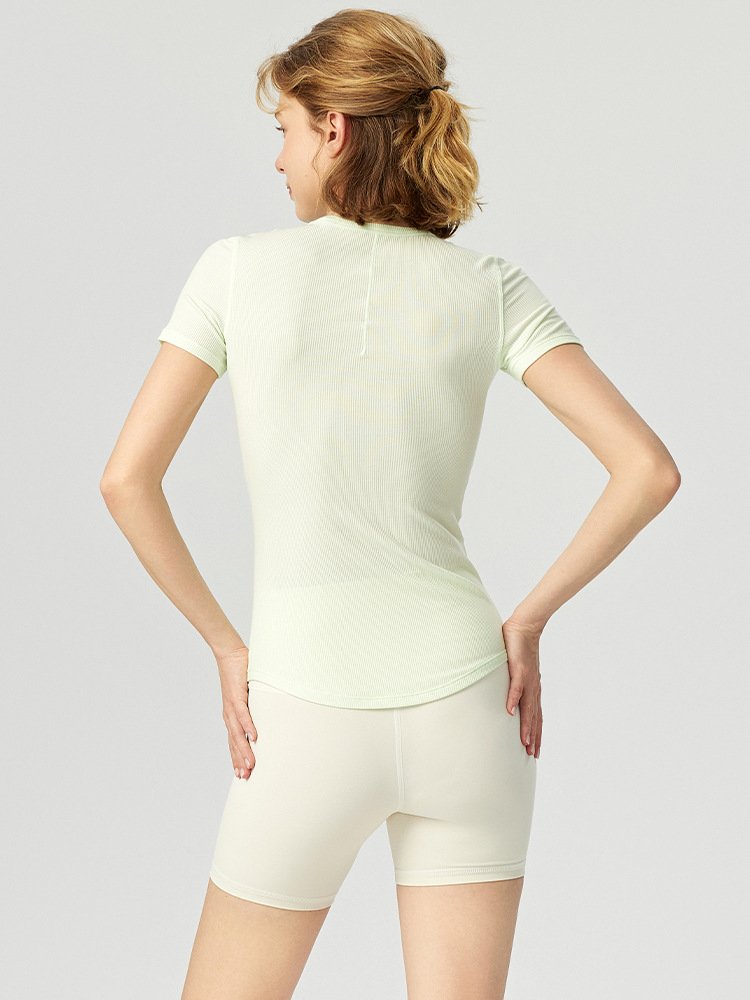 Moodal Sports Rib Round Neck Yoga Wear High Elasticity and Breathable Women's Yoga Short Sleeve t shirt
