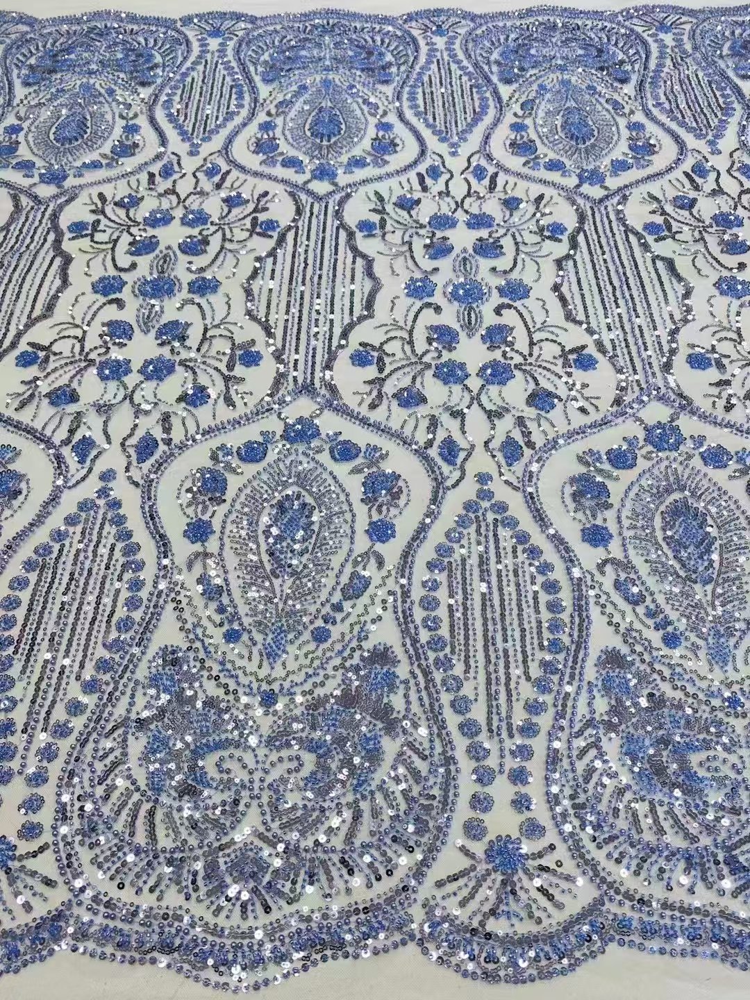 Manufactory Direct Premium Glitter Beaded Sequin Embroidery Fabric Pearl Style Lace Wedding Dress Fabric
