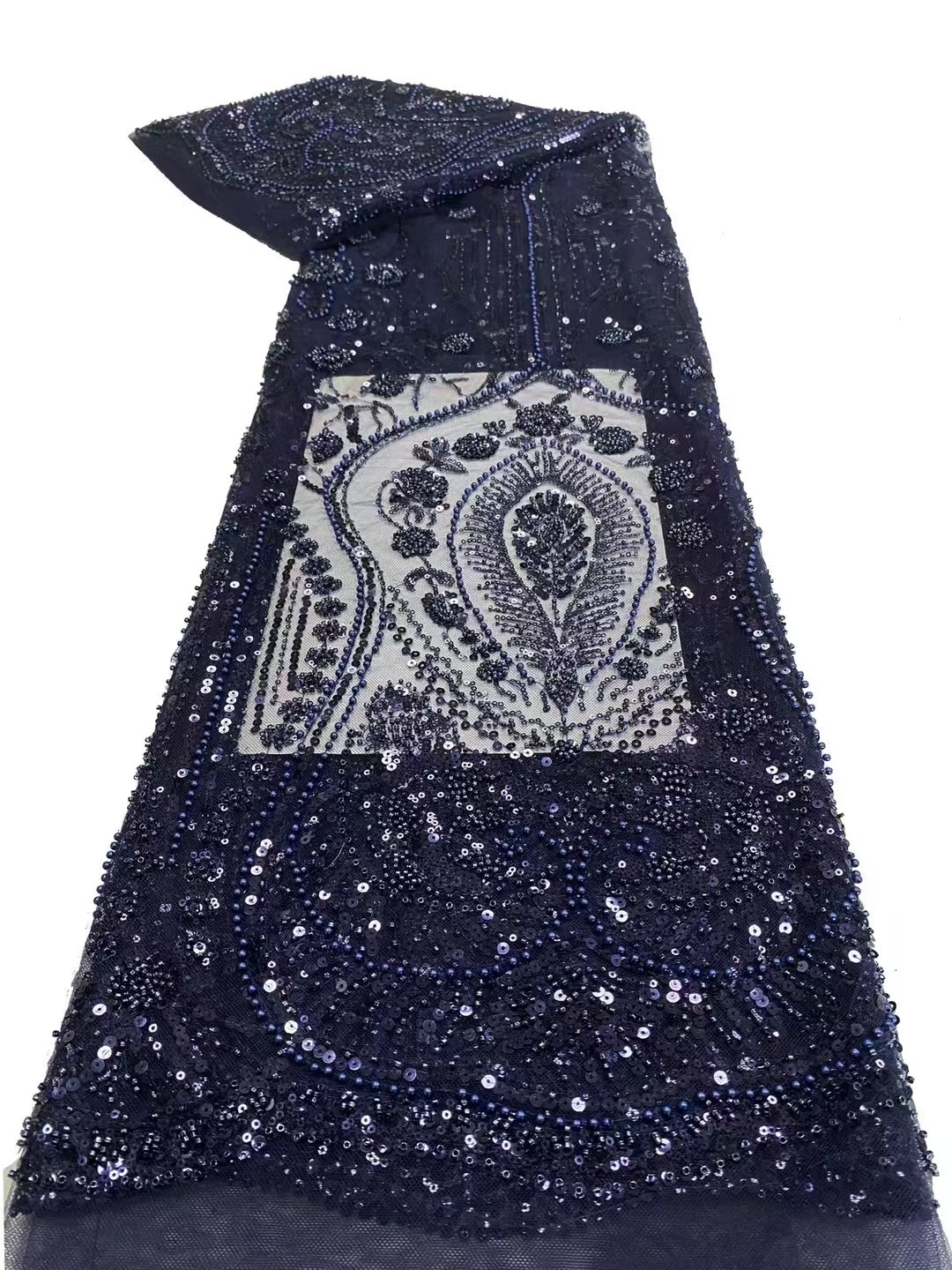 Manufactory Direct Premium Glitter Beaded Sequin Embroidery Fabric Pearl Style Lace Wedding Dress Fabric