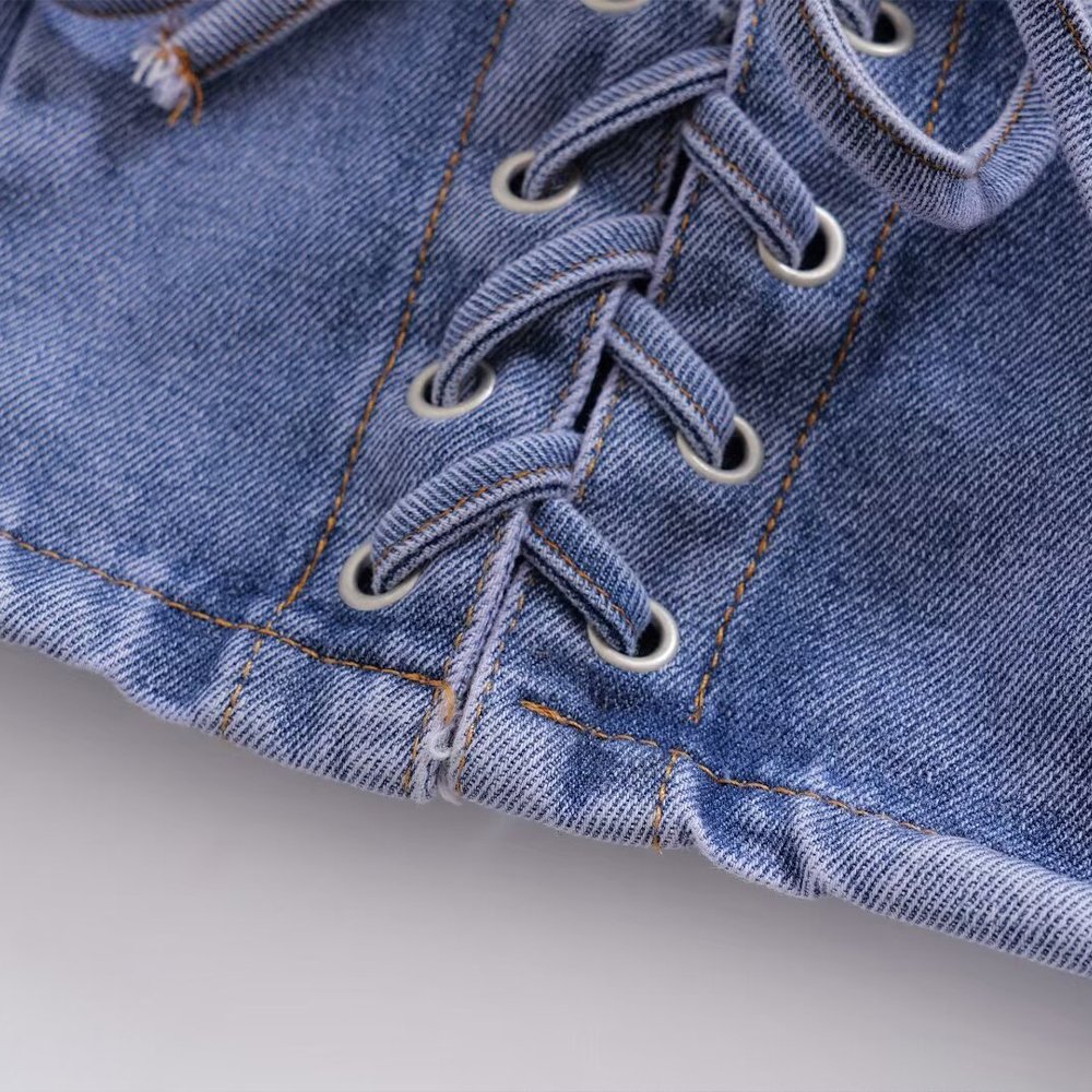 PB&ZA Women 2024 summer New Chic Fashion Lace up denim Tank Tops Vintage Backless Female Camis Chic Tops