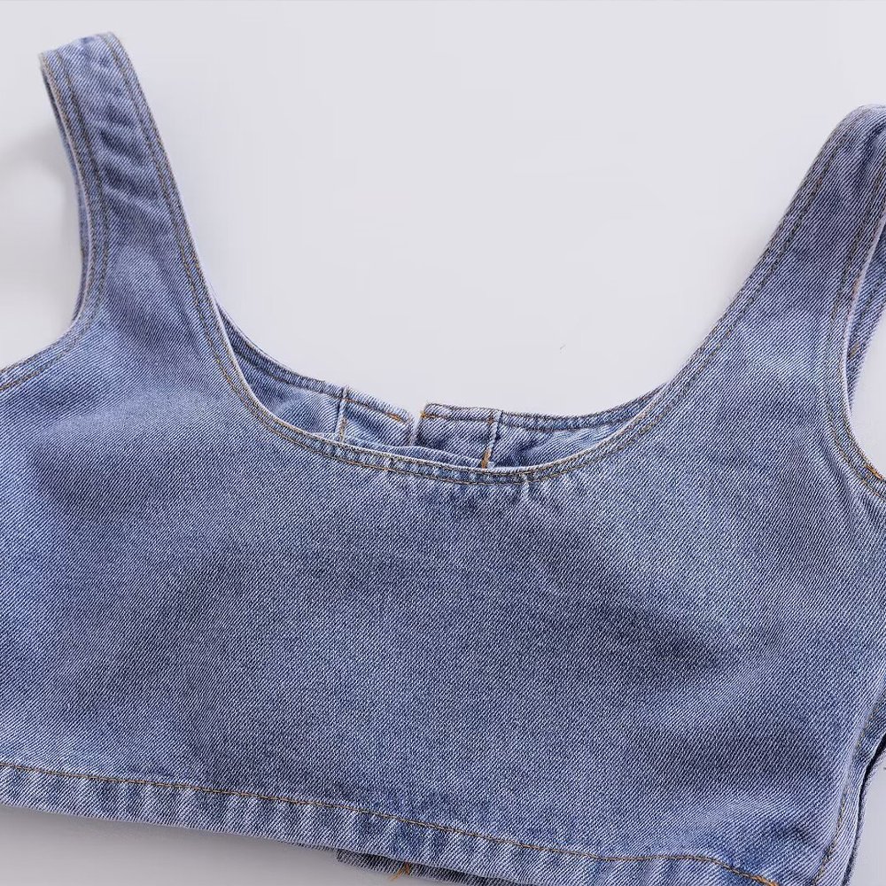 PB&ZA Women 2024 summer New Chic Fashion Lace up denim Tank Tops Vintage Backless Female Camis Chic Tops