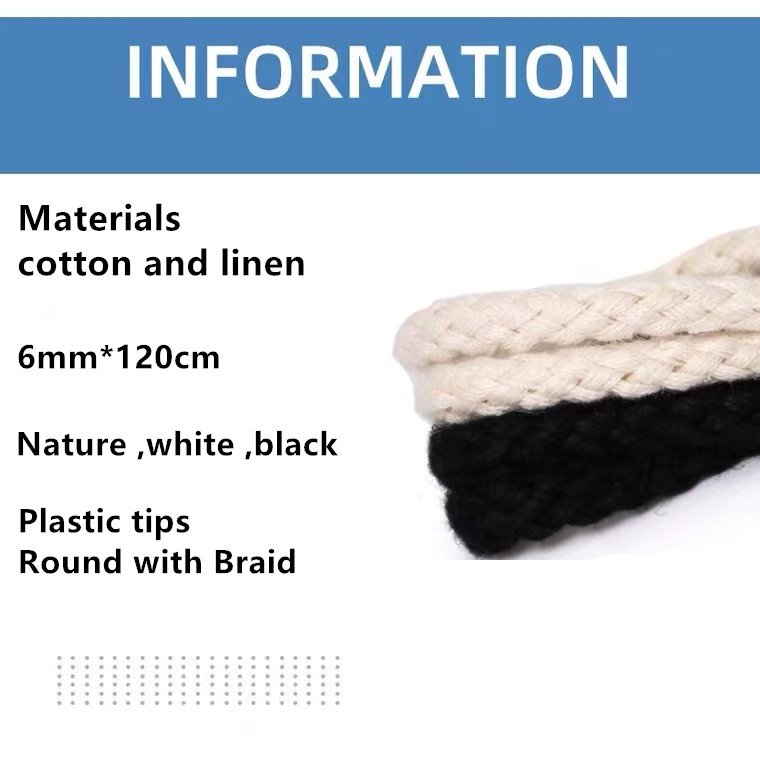 Round string shoe lace cotton braid shoelaces cotton rope laces 4mm