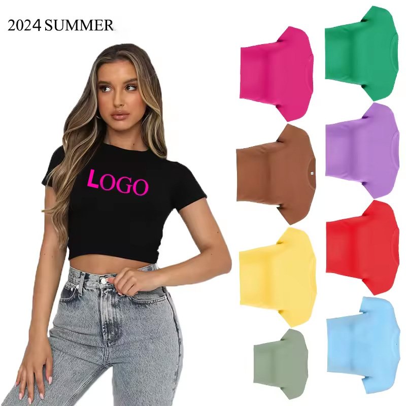 Custom Cotton Oversize Blank Plain White Lose Fitting Crop Top T Shirts Athletic Spandex Baby Pink Gym Cropped Tee Tshirt Women