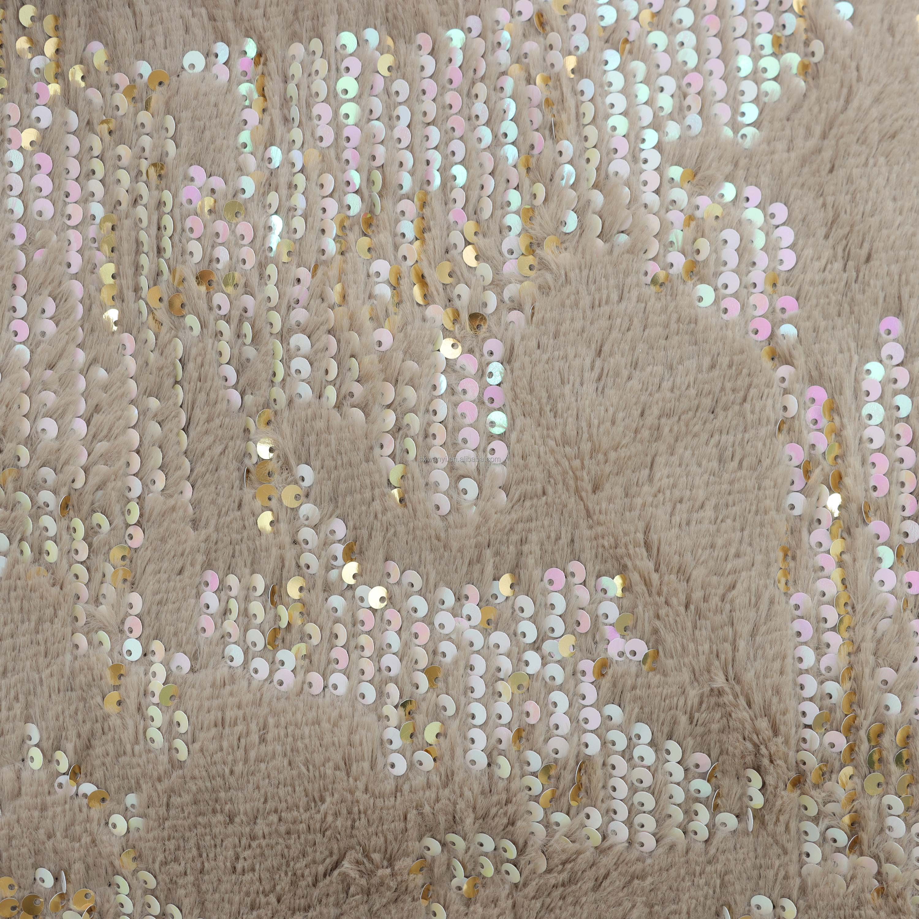 Recycled High Quality Customization Rabbit Hair Velvet Sequin Embroidery fabric china wholesale european embroidery fabrics