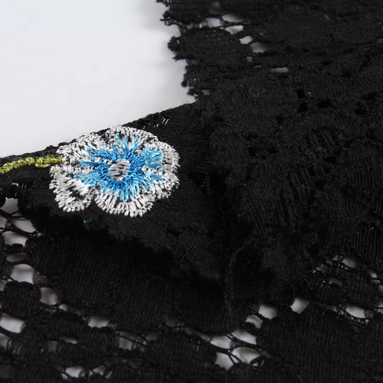 HA-14883 Fancy fabric black lace embroidered tulle net mesh embroidery fabric