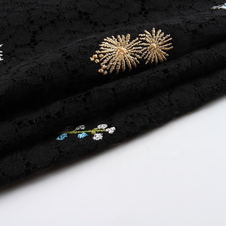 HA-14883 Fancy fabric black lace embroidered tulle net mesh embroidery fabric