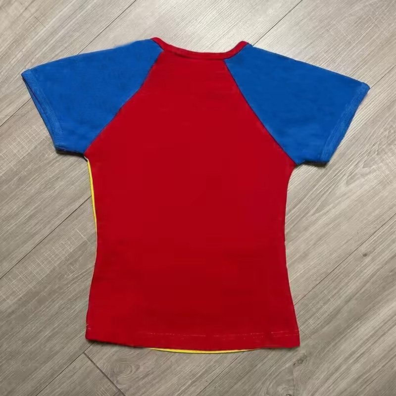 Custom Women T Shirts Summer Crop Top T Shirt Fashion Short Sleeve Ladies Color Patchwork Embroidery Crop T shirt
