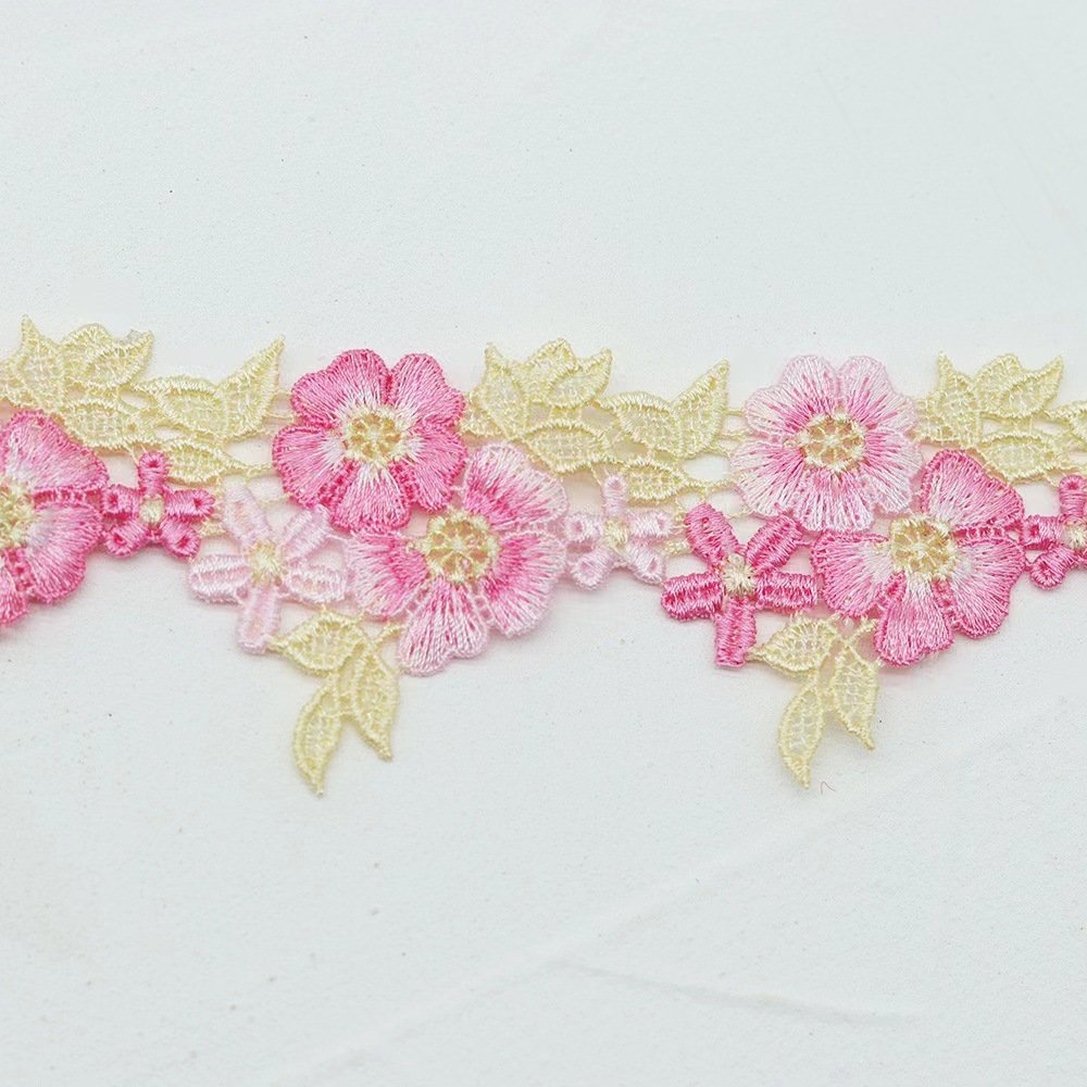 width 4 cm embroidery necklace Lace Trimming colorful Polyester flowers Lace ribbon for curtain dress