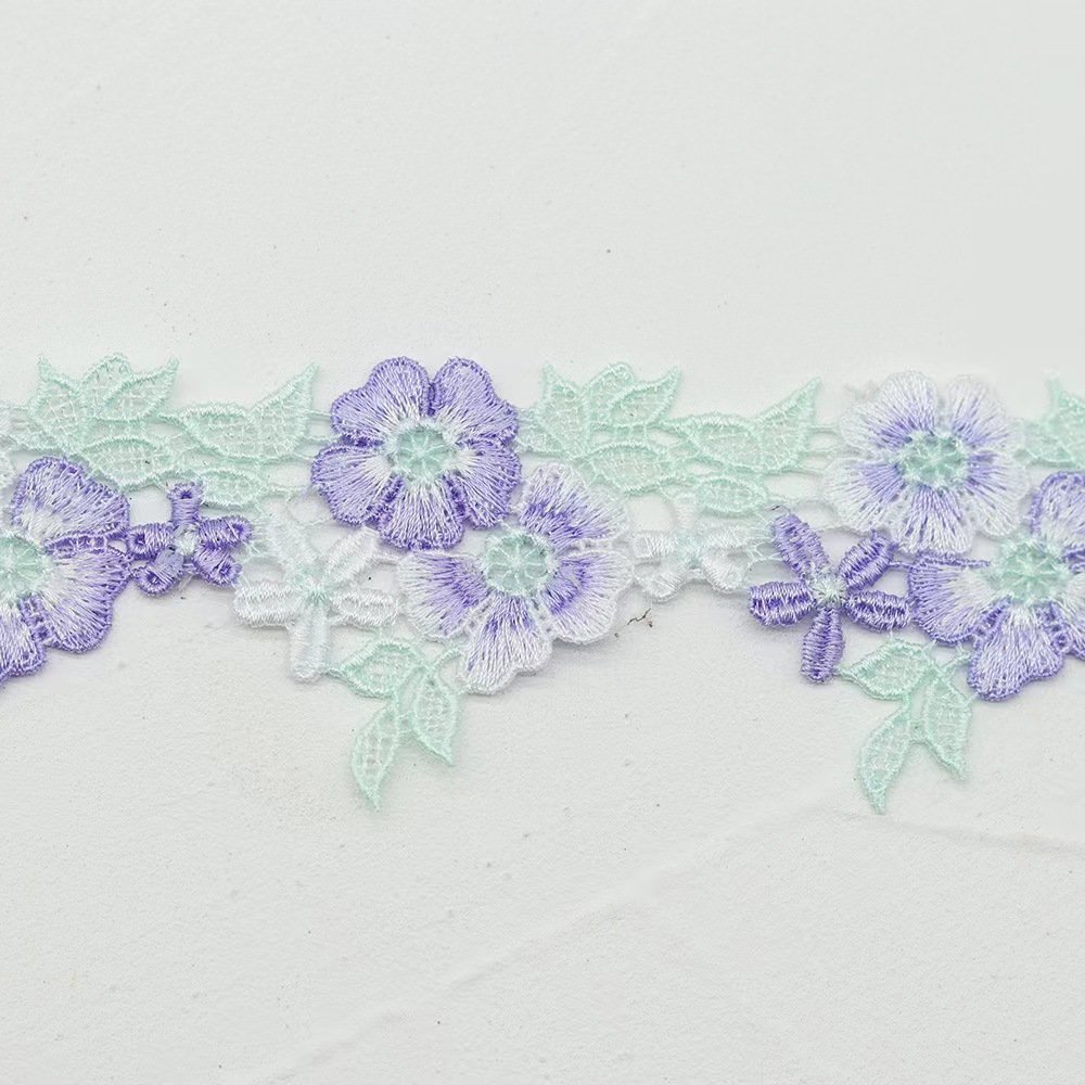 width 4 cm embroidery necklace Lace Trimming colorful Polyester flowers Lace ribbon for curtain dress