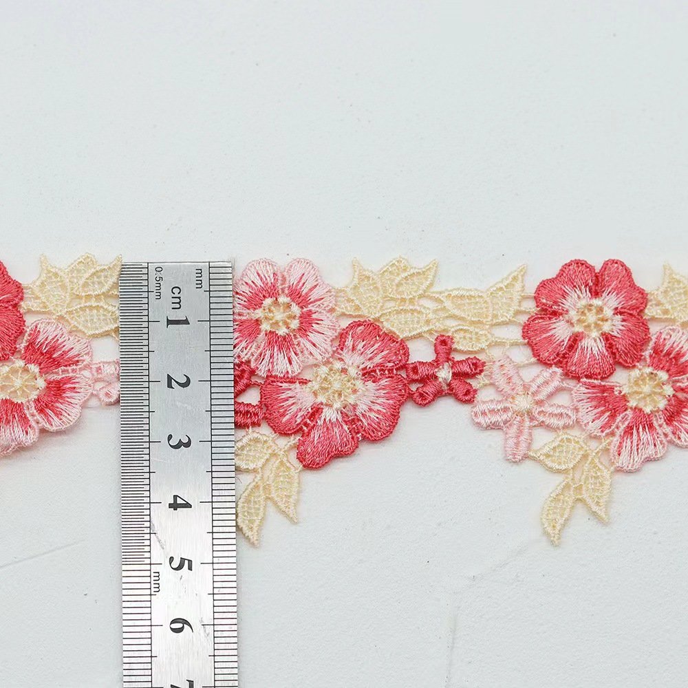 width 4 cm embroidery necklace Lace Trimming colorful Polyester flowers Lace ribbon for curtain dress