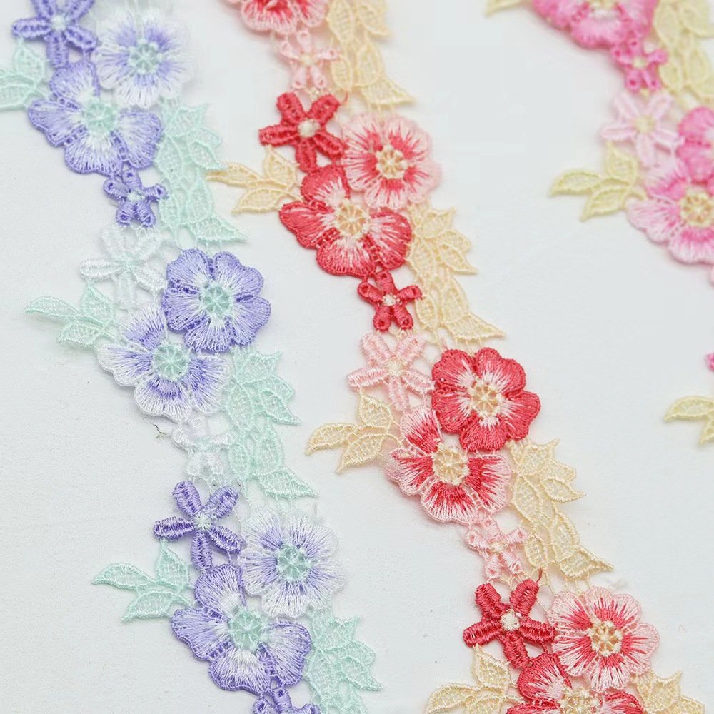 width 4 cm embroidery necklace Lace Trimming colorful Polyester flowers Lace ribbon for curtain dress