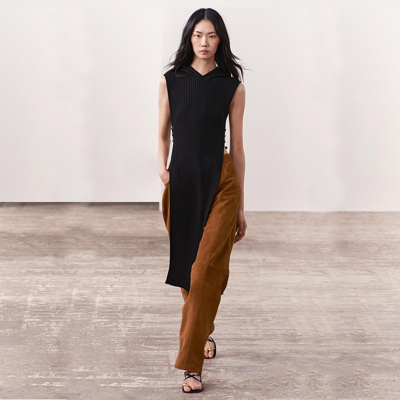 Unique Design Custom OEM Casual Knitted Ribbed Tunic Dresses Quality sleeveless Wrapped Hip Side Slit Long Dress With Hood