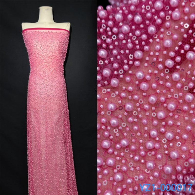 YZ Wholesale heavy Beaded sequin fabric embroideru manufacturing luxury dresses beaded lace fabric for wedding