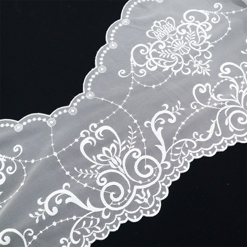 Elegant white embroidery thread 100% pure cotton banquet wedding dress lace fabric white
