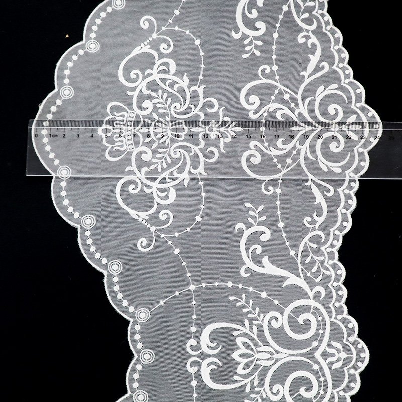 Elegant white embroidery thread 100% pure cotton banquet wedding dress lace fabric white