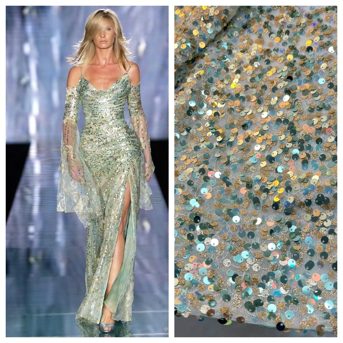 Manufacturer Luxury 5mm green tulle sequins lace sequin embroidery fabrics for European and French style dress