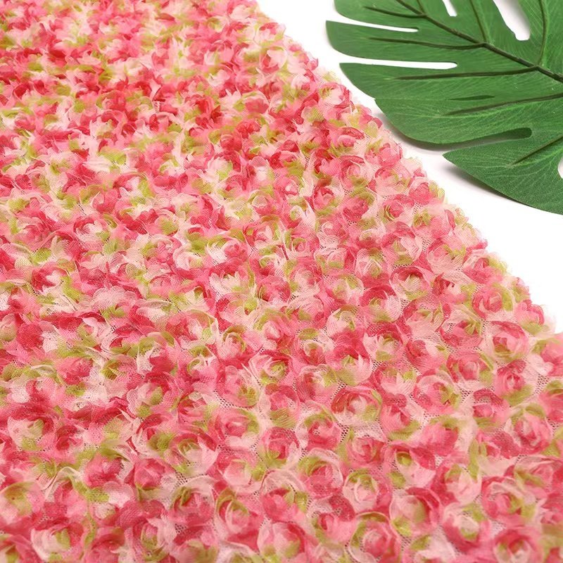 2024 Manufacture 3D 14mm Embroidery Chiffon Ribbon Rosette Fabric Overlay Rose Flower Tulle Embroidery Fabric For Tablecloths