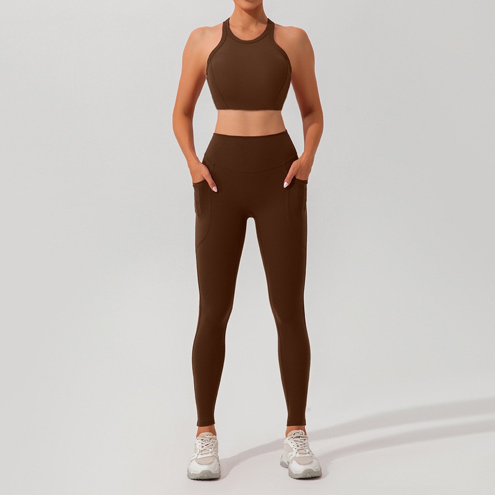 Women's Plus Size Soft Seamless Ribbed Yoga Gym Set Breathable Sustainable Fitness yoga leggings Solid Pattern Stretchy Set