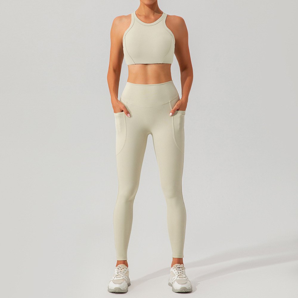 Women's Plus Size Soft Seamless Ribbed Yoga Gym Set Breathable Sustainable Fitness yoga leggings Solid Pattern Stretchy Set
