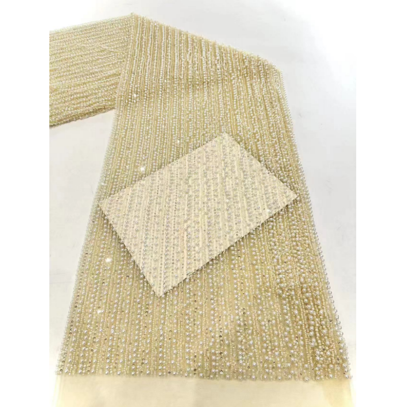 High Quality Heavy Yellow Beaded Lace Fabrics For Women Embroidery Fabric Wholesale Sequin Lace Fabric Bridal Luxury Lace