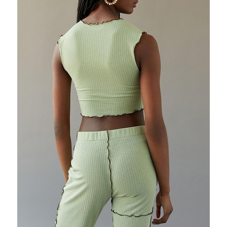 Custom Logo Crop Top T Shirts Contrast Stitch Ladies Casual Rib Knit Tank Top y2k fashion women sexy crop tops for women
