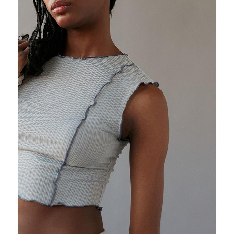 Custom Logo Crop Top T Shirts Contrast Stitch Ladies Casual Rib Knit Tank Top y2k fashion women sexy crop tops for women