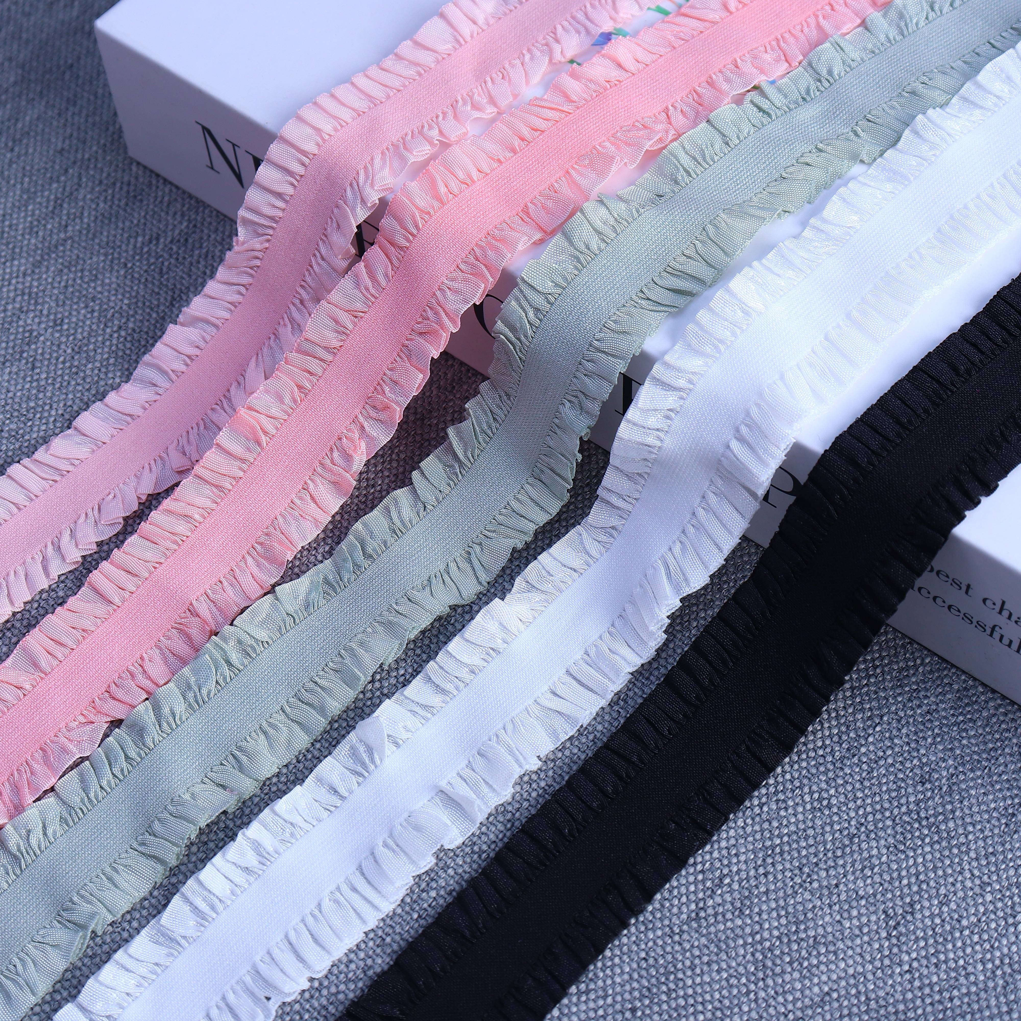 Jiarongfa Factory customized Colorful elastic nylon pleated auricular lace webbing used for clothing and dance shoes