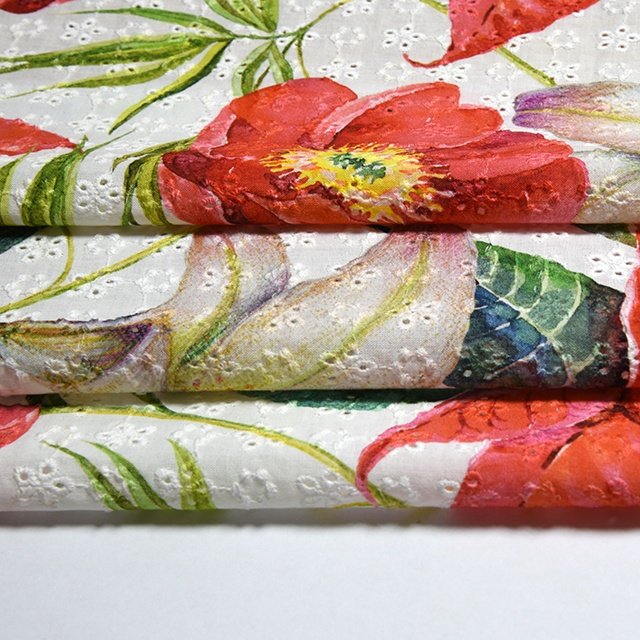 HA-15840I Best customized big flower print embroidery cotton eyelet lace fabric for clothing
