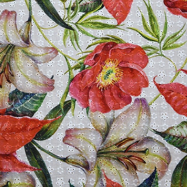 HA-15840I Best customized big flower print embroidery cotton eyelet lace fabric for clothing