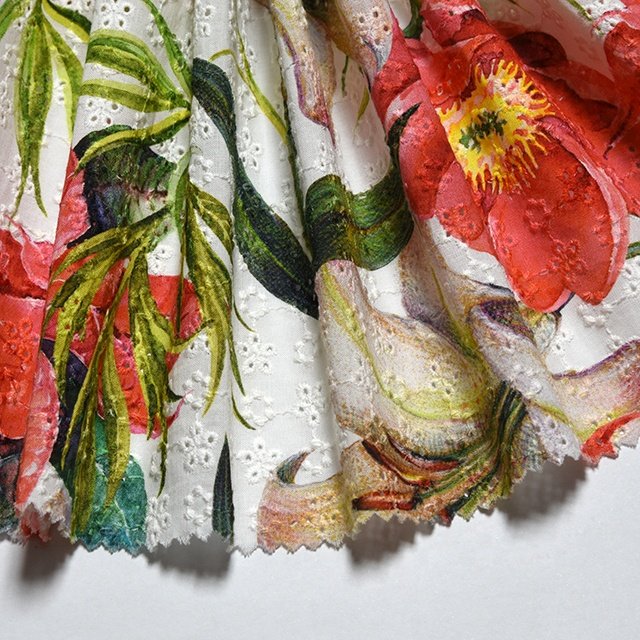 HA-15840I Best customized big flower print embroidery cotton eyelet lace fabric for clothing